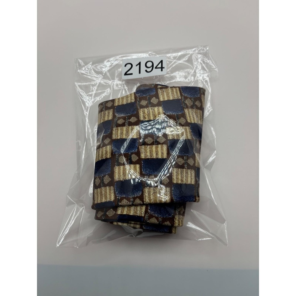Fumagalli's Pure Silk Tie Blue Tan Brown Geometric Abstract Disegnata In Italia